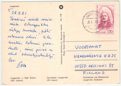 Islanti Mi 542 postikortti Suomeen