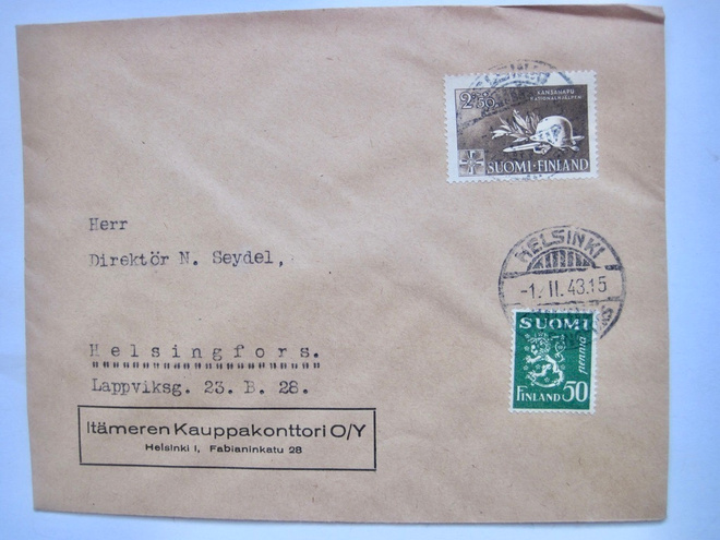 VANHA FDC Ensipäiväkuori Kansanapu 1.II.1943