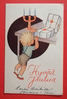 Vanha joulukortti kulk. 1943