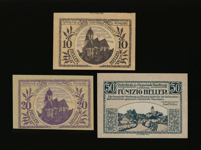 Itävalta Notgeld 10, 20, 50 Heller, Wartberg 1921