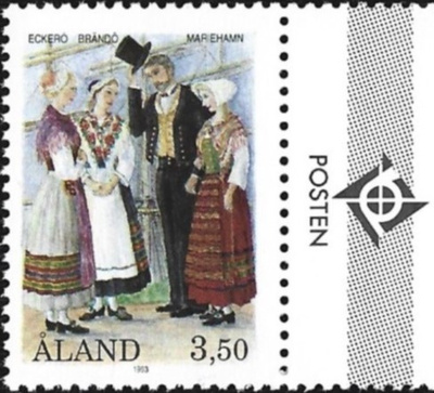 ÅL 1993 Kansanpuvut 3,50 mk välilöpari logo ** LaPe 073