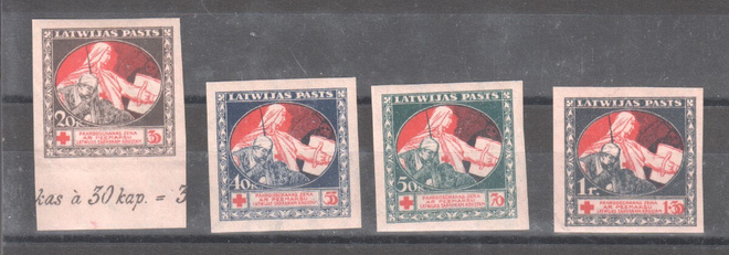 Latvia Mi 51-4  liimakkeellisena.