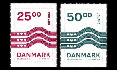 Tanska 2124-5 ** Käyttösarja aaltoviiva ja sydämet (2024)