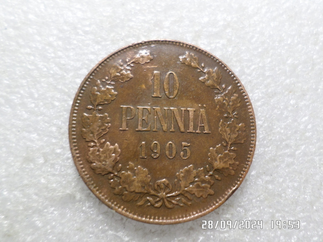 10  penniä  1905  kulkematon  kl 9.