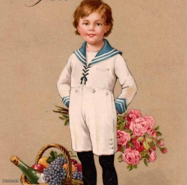 LAPSET / Poika, ruusukimppu ja hedelmäkori 1920-l.