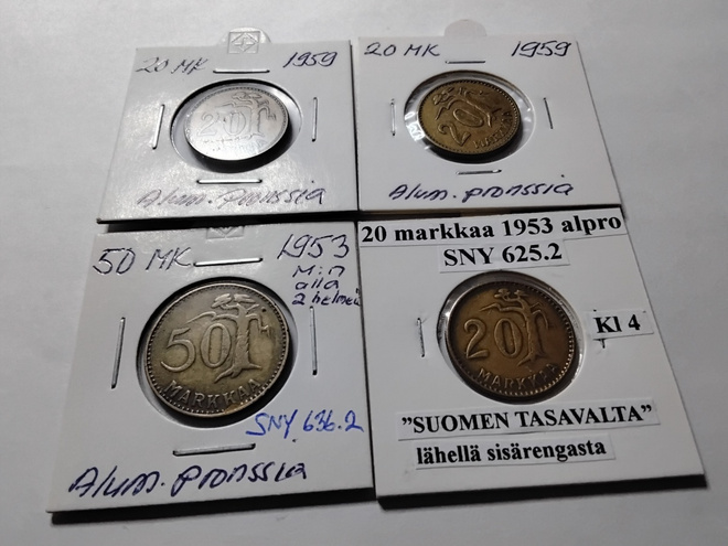 Suomi 20 mk/50 mk alpro yht. 4 kpl