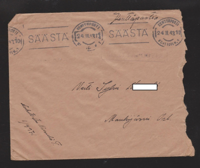 1943  Kenttäpostikirje Mouhijärvelle