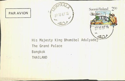 1987 matkailu 2,30mk lentokortti Thaimaahan