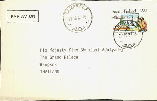 1987 matkailu 2,30mk lentokortti Thaimaahan