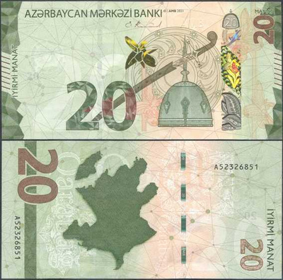 Azerbaijan 20 Manat 2021 (P-41) UNC uusi sarja