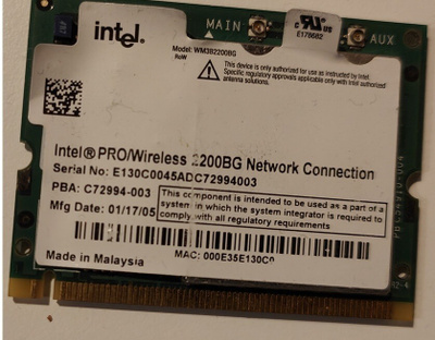 Intel PRO/Wireless 2200BG Network Connection.