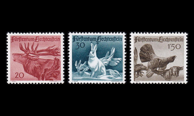 Liechtenstein 249-51 ** Metsästys (1946)