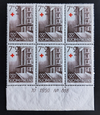 1951 Punainen Risti 7+2mk numerokuusilo **