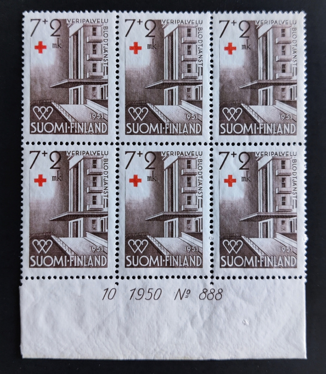 1951 Punainen Risti 7+2mk numerokuusilo **