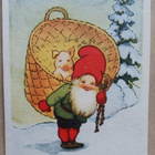 CSG: Pikkutonttu kantaa possua olkikorissa, p. 1956 - pikkukuva 1