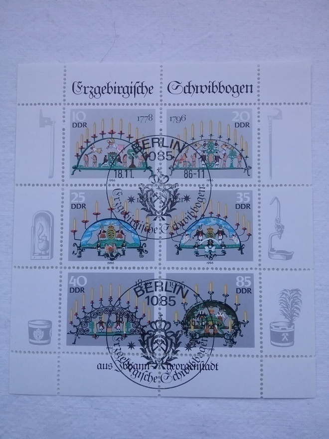 Postimerkkisarja DDR Itä-Saksa joulukoristeet kynttiläkaaria