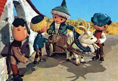 Vanha postikortti Nukkumatti DDR ja lapset
