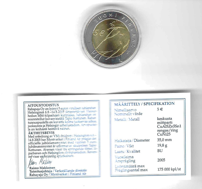 2005 5 EUROA JUHLARAHA YLEISURHEILUN MM-KILPAILUT 2005 BU