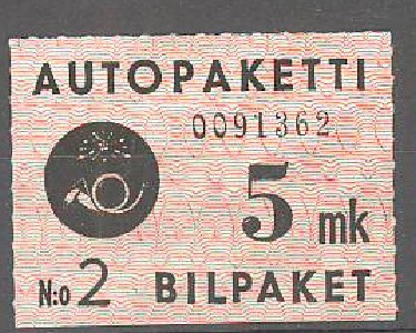 1949 autopakettimerkki 5 mk bw1 +