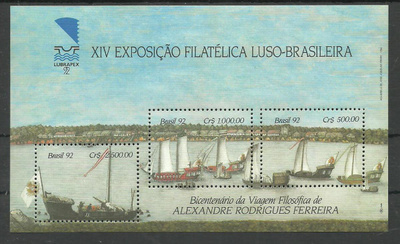 PURJELAIVAT laiva-aiheinen blokki BRASILIA 1992 **