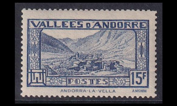 Andorra Fr 93 ** Maisema 15 Fr sininen (1942)