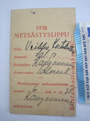 VANHA Metsästyslippu 1938