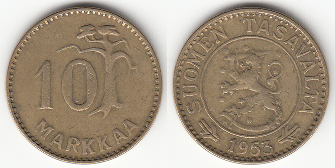 10 mk 1953 viirit eri tasossa