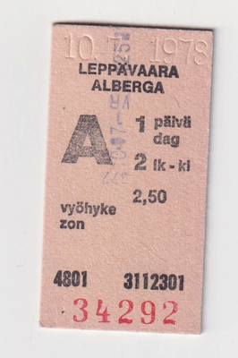 Espoo: Leppävaara - junalippu (2,50 mk)