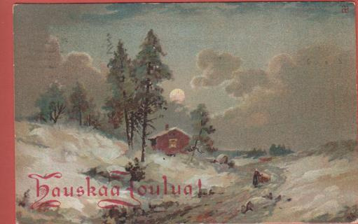 R Åkerblom Talo talvimaisemassa, kuutamo