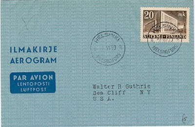 M30 1945 20mk postitalo ilmakirje USAhan 7.11.1950