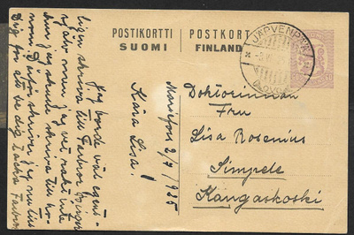 Postilähetys - Ehiö 60p 1917 (LAPE 53) Järvenpää 3.4.1925