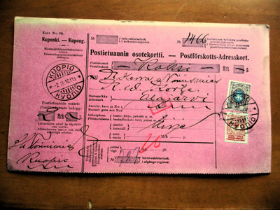 1916 Kuopio postiennakko Alajärvelle nimismiesten välinen