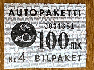 AUTOPAKETTIMERKKI 1949/50 100MK W3**