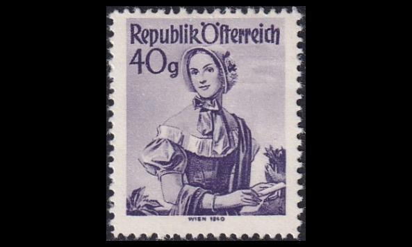 Itävalta 901 ** Kansallispukuja 40 g violetti (1948)