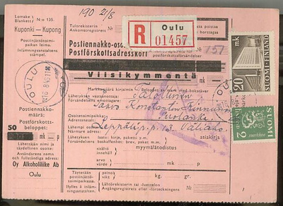 1945 20mk postitalo yn R-asiakirjoja