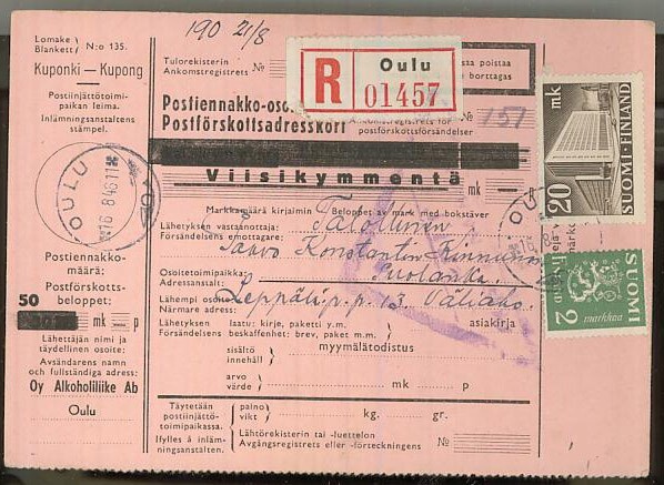 1945 20mk postitalo yn R-asiakirjoja