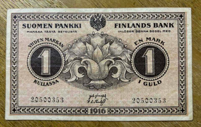 1 Markkaa 1916 SNY 112.2.3 KANSANVALTUUSKUNTA