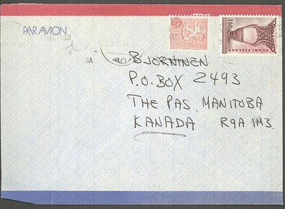 1976 1,5mk kousa ym lentokirje Kanadaan