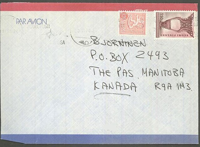 1976 1,5mk kousa ym lentokirje Kanadaan