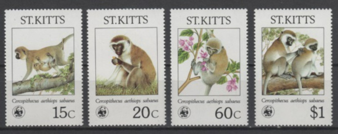 (S0156) SAINT KITTS, 1986 (WWF. Green Monkey). Mi ## 184-187