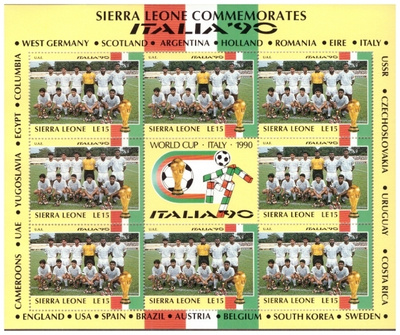 8 x UEA Jalkapallo Postimerkkiä v.1990/ITALIA
