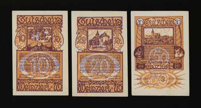 Itävalta Notgeld 10, 20, 50 Heller, Weinzierl 1920