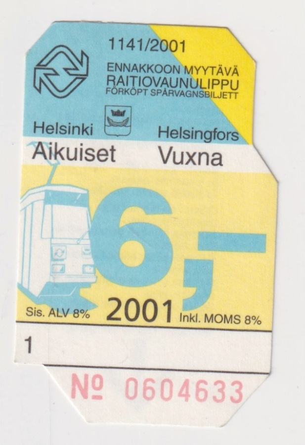 Raitiovaunulippu vuodelta 2001