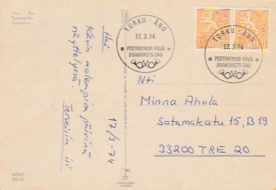 ERIKOISLEIMA , Postimerkin päivä 17.3.1974, Turku