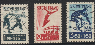 1938 F.I.S. Lahden hiihtokisa-merkit leimattuna