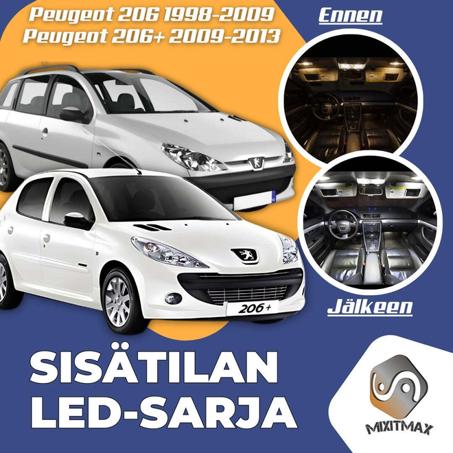 Peugeot 206 / 206+ Sisätilan LED-sarja 6-osainen