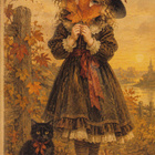 Halloween tyttö ja vaahteranlehti - pikkukuva 1
