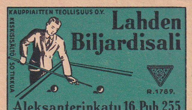 Lahti. Lahden Biljardisali R. 1789    b553