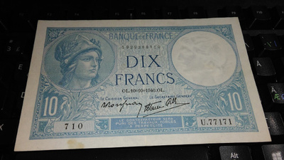 France Ranska 10 Francs 1940 VF+-XF