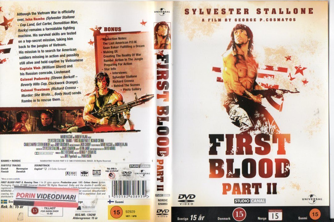 Rambo 2	(12 332)	k	-FI-	nordic,	DVD		Sylvester Stallone	1985